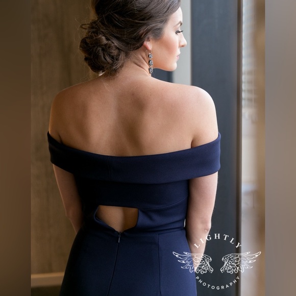 Katie May Crepe off the shoulder Dress - Navy Blue - Picture 3 of 6